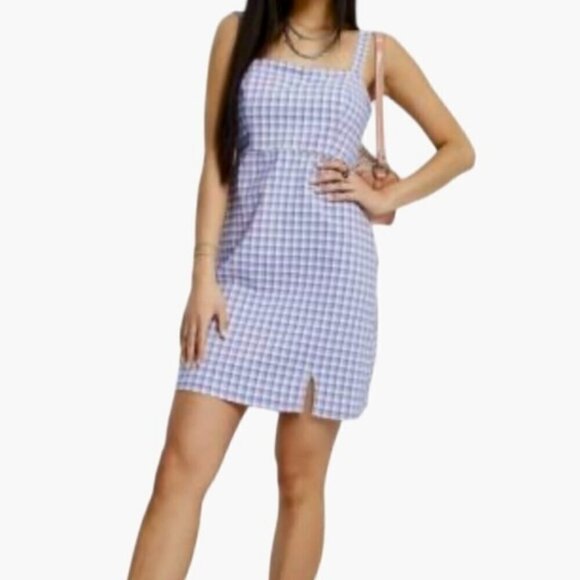 Hollister Purple Lavender Gingham Check Bare Structured Mini Dress Size XS - Picture 13 of 13